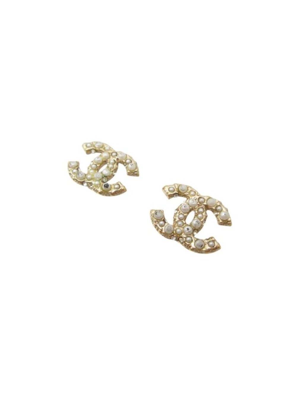 Chanel Earrings CC Logo CC Faux Pearl Rhinestone Gold